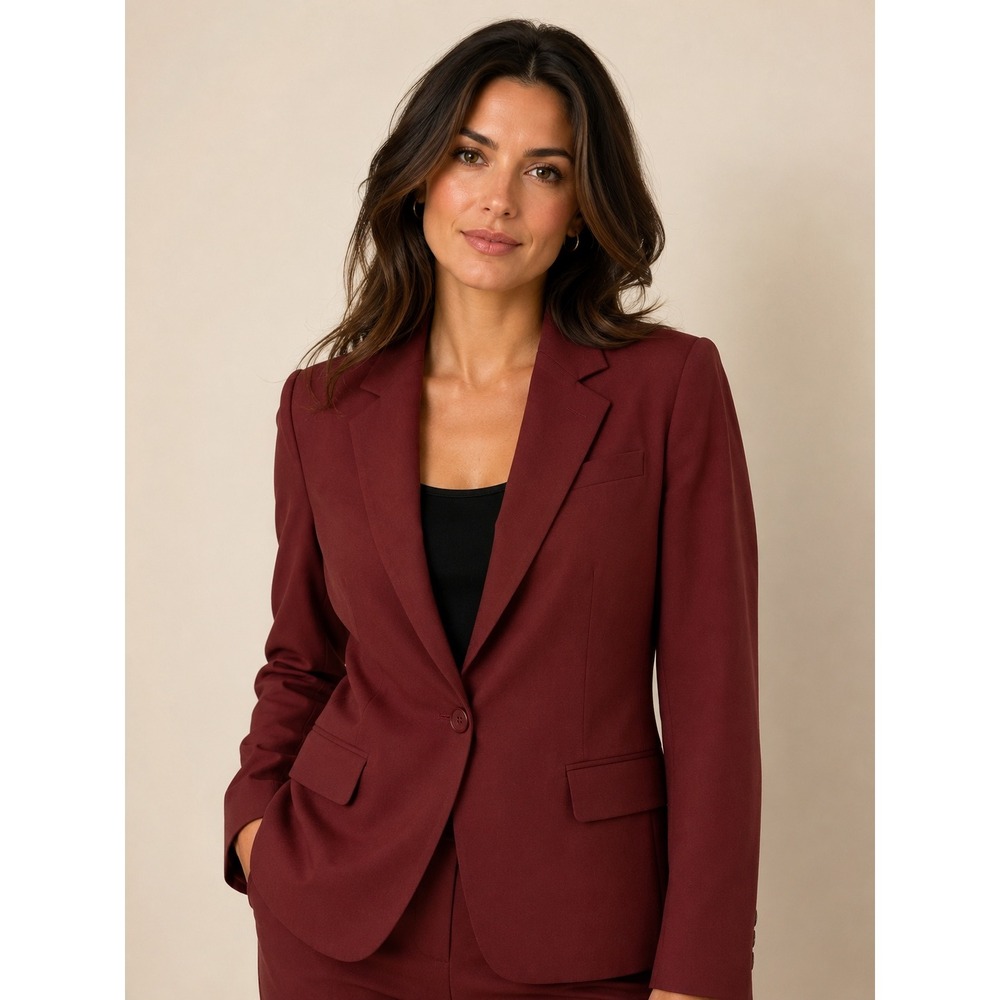 Theory Womens Burgundy Red Wool Blend Single Button Blazer Jacket Size 10
